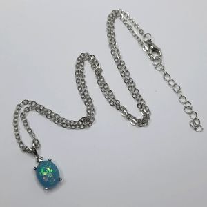 Blue Synthetic Opal Turtle Adjustable Necklace